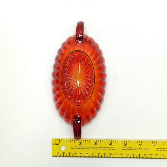 Imperial Glass Amberina Pillar Flute Pickle Dish Handles Oval 1940's 8 inch VTG - Picture 3 of 7